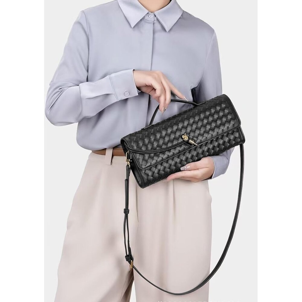 Luxury Woven Python Pattern Black Vegan Leather W… - image 2